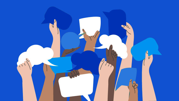 People's hands holding speech bubbles